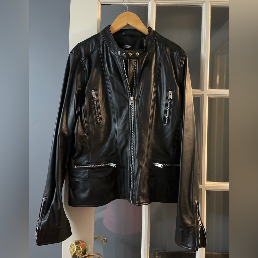Lamarque Black Meryl Snap Stand
Collar Leather Moto Jacket Size XL,NWT - Picture 4 of 10